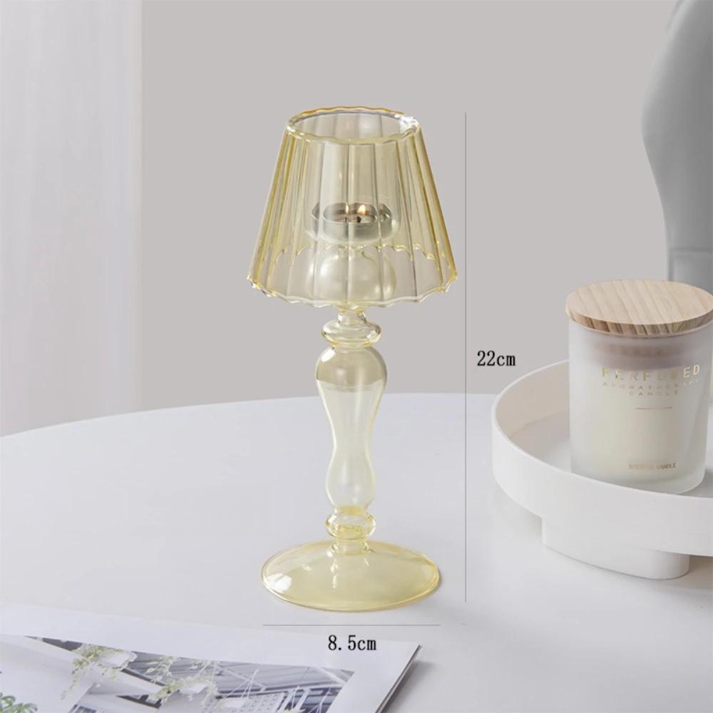 European Transparent Desk Lamp Shaped Glass Candle Holder Retro Candle Holder Home Decoration Accessories Wedding Party Decor