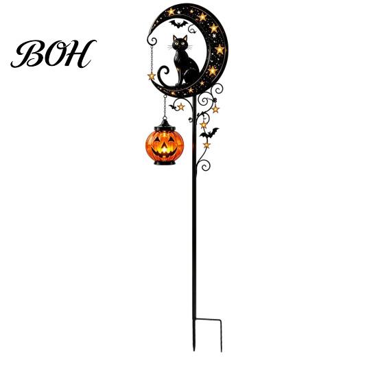 Easy Install Decorative Stakes Halloween Solar Garden Light, Black Cat Pumpkin Moon Stake Pathway Lights for Home Courtyard Waterproof LED Yard