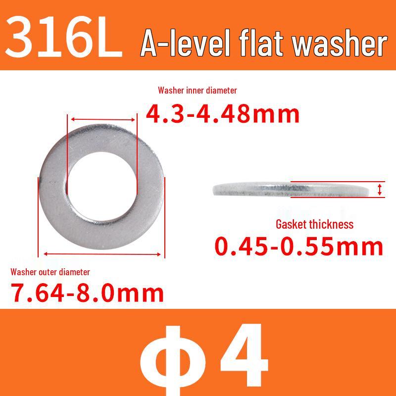 316L Grade A Stainless Steel Waterproof Rustproof Flat Washer - White, Round Spacer