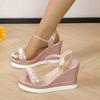 Women Platform Sandals 2024 Summer Pearl Transparent Rhinestones High Heels Buckle Fashoin Ladies Wedge Sandals Beach Shoes
