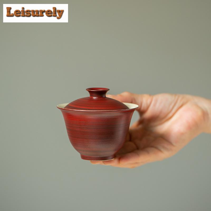 120ml Handmade Fenyin Yin Hawthorn Red Gaiwan Coarse Pottery Tea Tureen Cha Tea Maker Cover Bowl Kung Fu Tea Teaware Collection