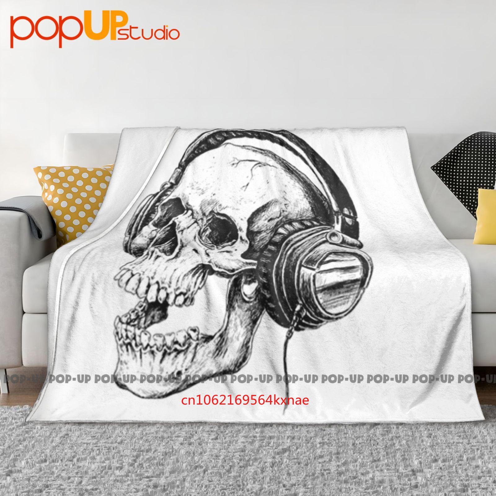 Skull Headphones Band Skeleton Music Ultra-Soft Blanket Quilt Winter Sofa Cover Bed Covers 30x40in