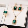 Green Color Square Crystal Stone Jewelry Set Classic Fashion Retro Earrings Necklace Bridal Birthday Girl Gift Wedding