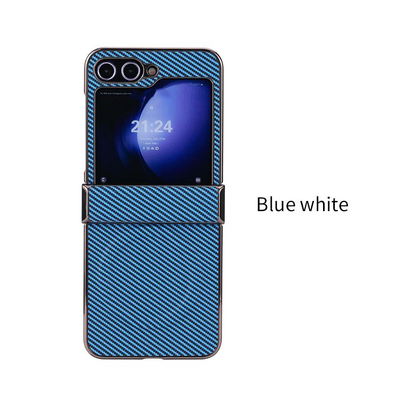 Electroplate Carbon Fiber Phone Case for Samsung Galaxy Z Flip 6 5 4 3 Flip6 Flip5 Flip4 Flip3 Magnetic Hinge Protective Cover