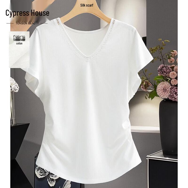 Women s Solid V-Neck Short Sleeve T-Shirt L