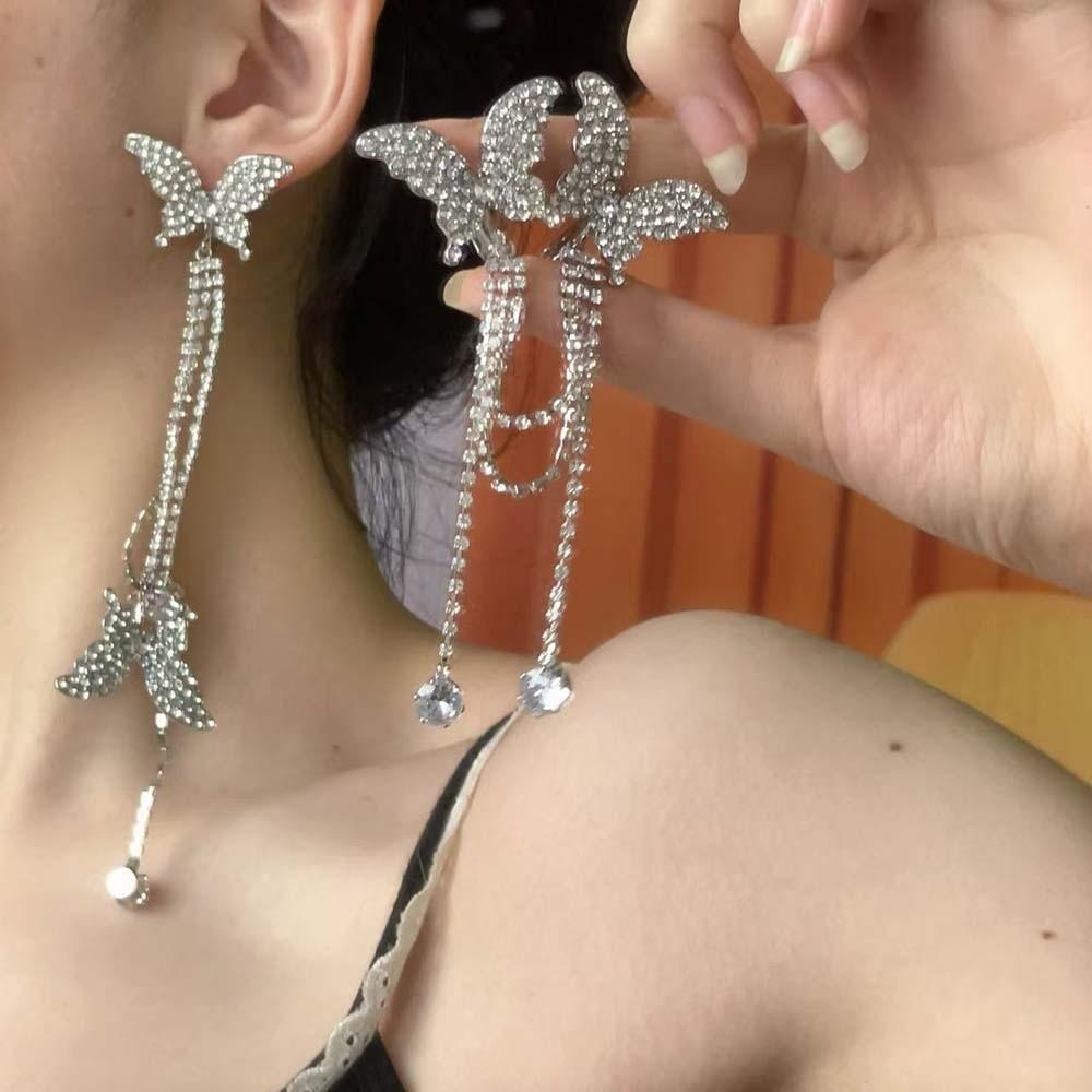 1 pair Luxury Rhinestone Butterfly Earrings Zinc Zinc Alloy Shiny Temperament Eardrops  Bride