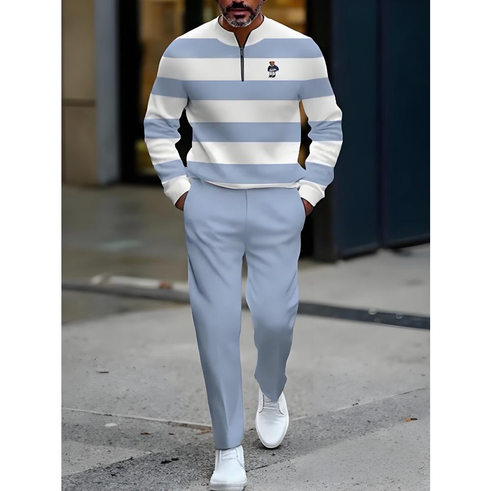 Spring Autumn Fashion Streetwear Men's Long-Sleeved Half-Zipper Stand-Up Collar Casual Sportswear Men's Clothing Two-Piece Set