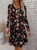 3D Retro Floral Pattern Casual Dress, Women's Autumn Long Sleeved Round Neck Casual Mini Dress
