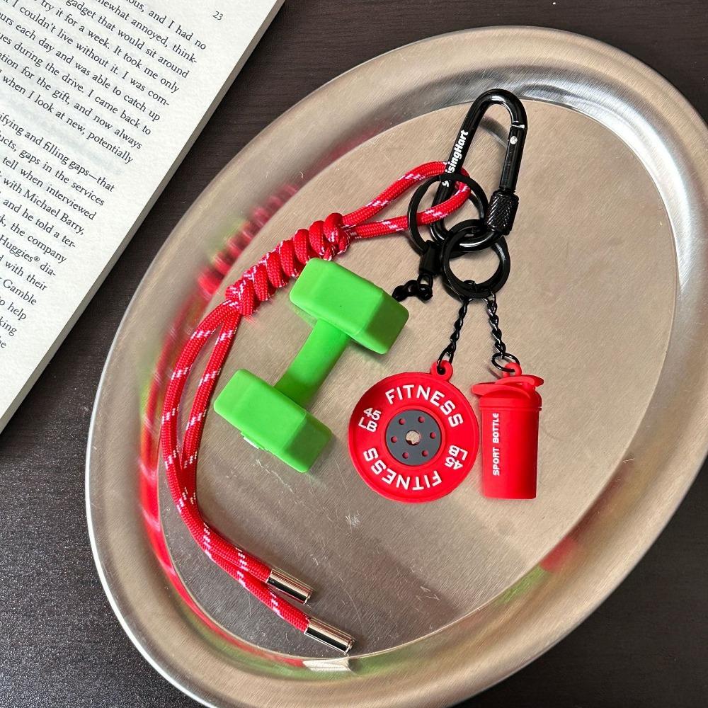 Mini Barbell Plates Key Chain with D-shaped Buckle Simulation Dumbbells Keyring  Gifts