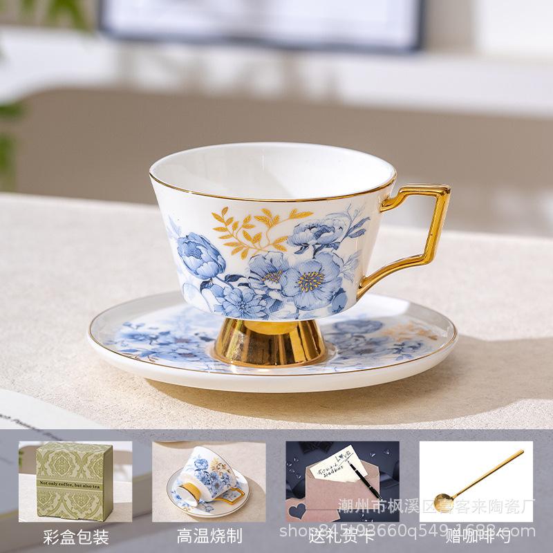 Blue Love Flower Bone China Coffee Cup Saucer High-End Exquisite Ceramic Coffee Cup Women'S English Afternoon Tea Tea Set