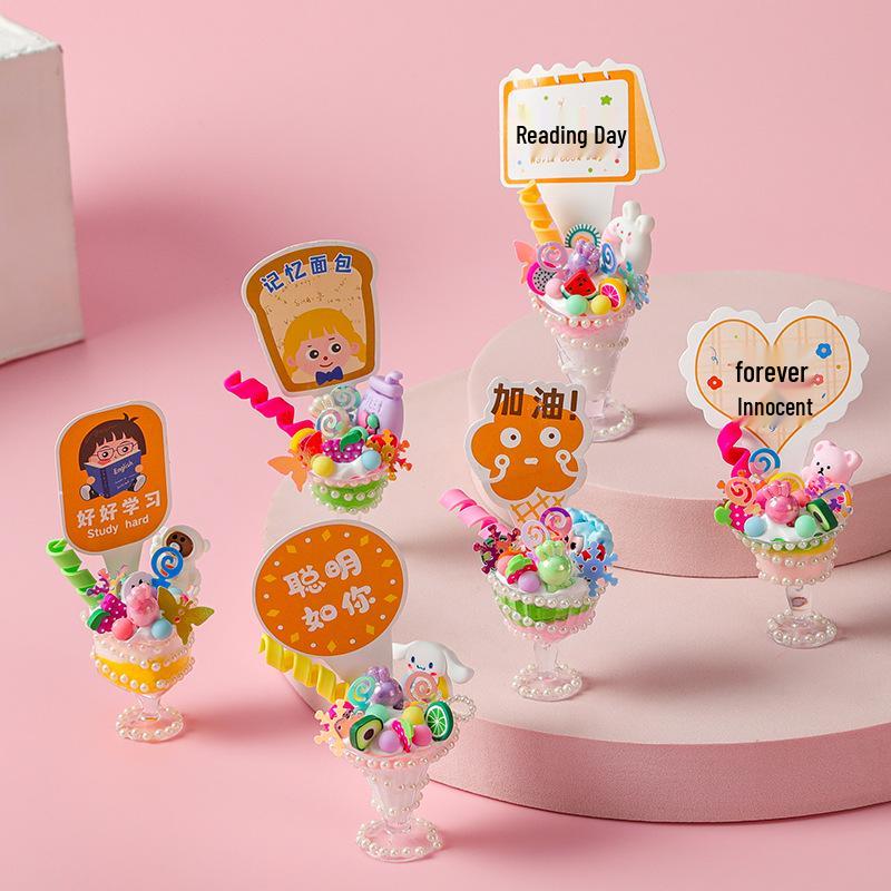 Kids' DIY Ice Cream Cup Craft Kit - Colorful Dessert Simulation & Educational Toy