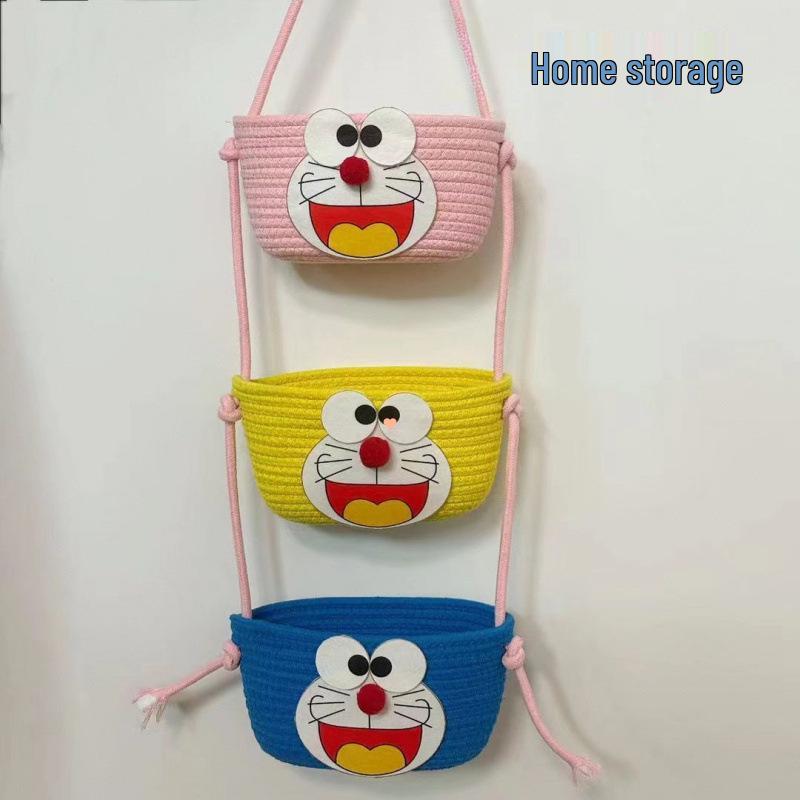 Wall-Mounted Cotton Thread Woven Storage Basket - Dormitory Room Shelf and Behind-Door Organizer