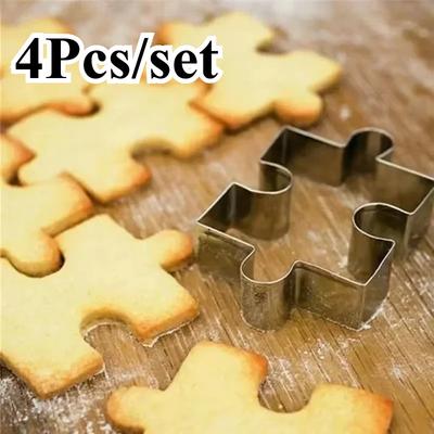4 יחידות צורת פאזל עוגייה תלת-ממדית חותכן עוגיות מפלדת אל-חלד DIY כלי אפייה לעוגיות וממתקים תבנית פונדנט לעוגה קישוט לחתונה