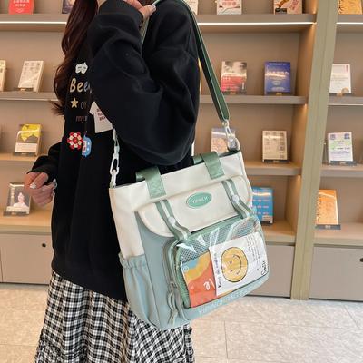 2025 Spring New Handbag Summer Academy Style Versatile Contrasting Colors Japanese Cute Large-capacity Tote Oblique Span Bag