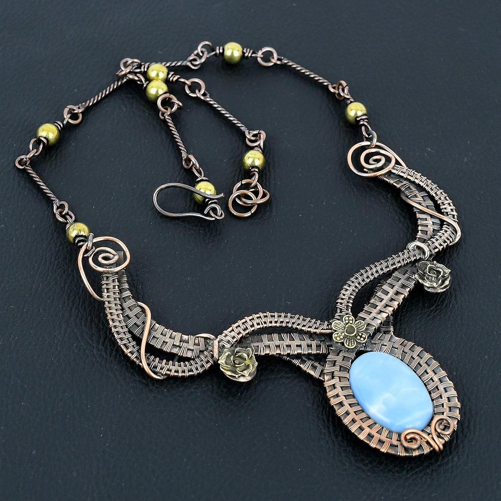 Owyhee Opal Necklace Handmade Jewelry, 999 Copper Wire Wrapped Necklace Designer Gemstone Jewelry Adjustable Chain Necklace Gift For Mom