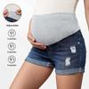 2026 Maternity Denim Shorts High Waist Adjustable Tummy Support Ripped Capri Fall Casual Wear