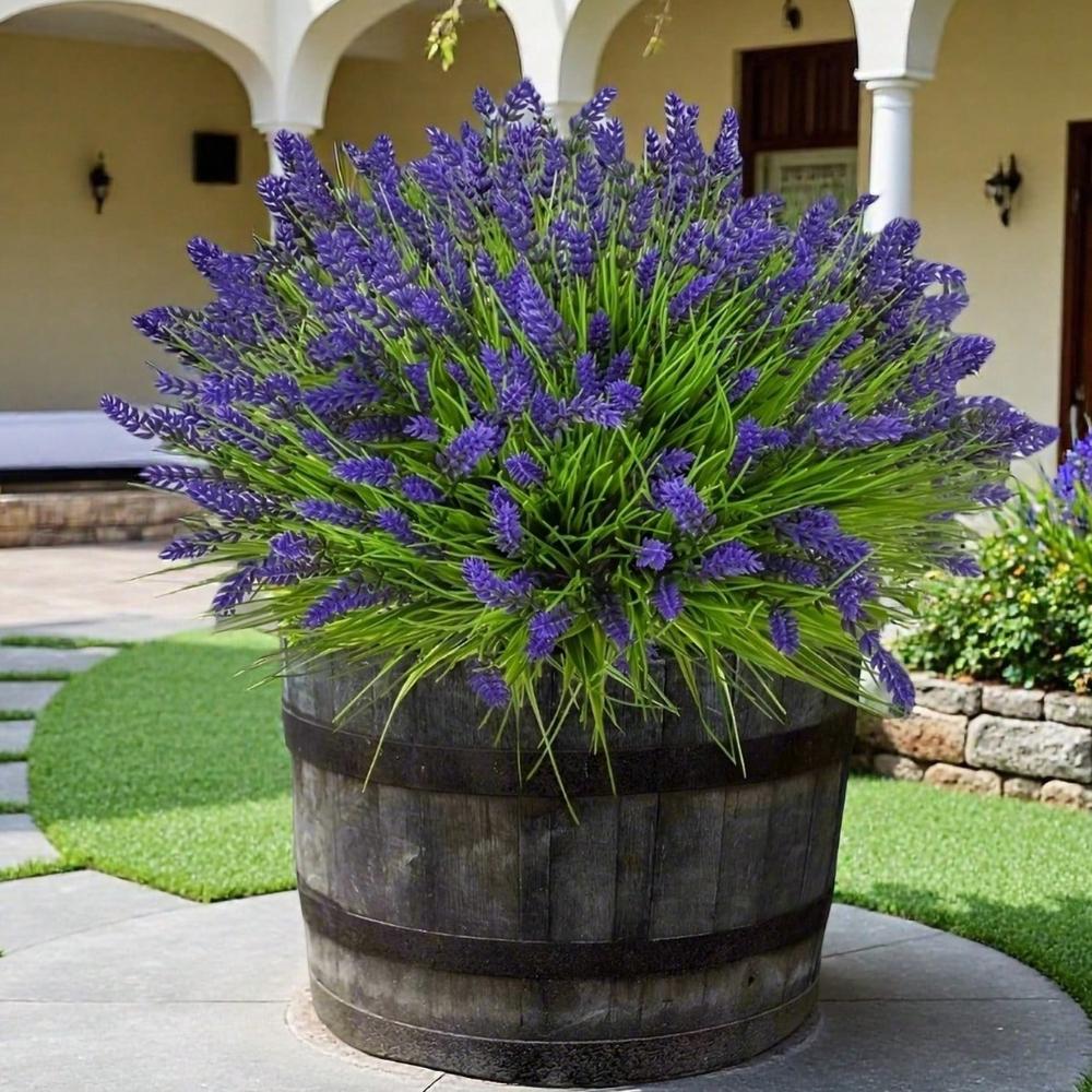 Artificial Monkey Grass And Lavender Plants, UV-Resistant Fake Green Shrub Plants Decoration For Outdoor Hanging Planters, Home Garden