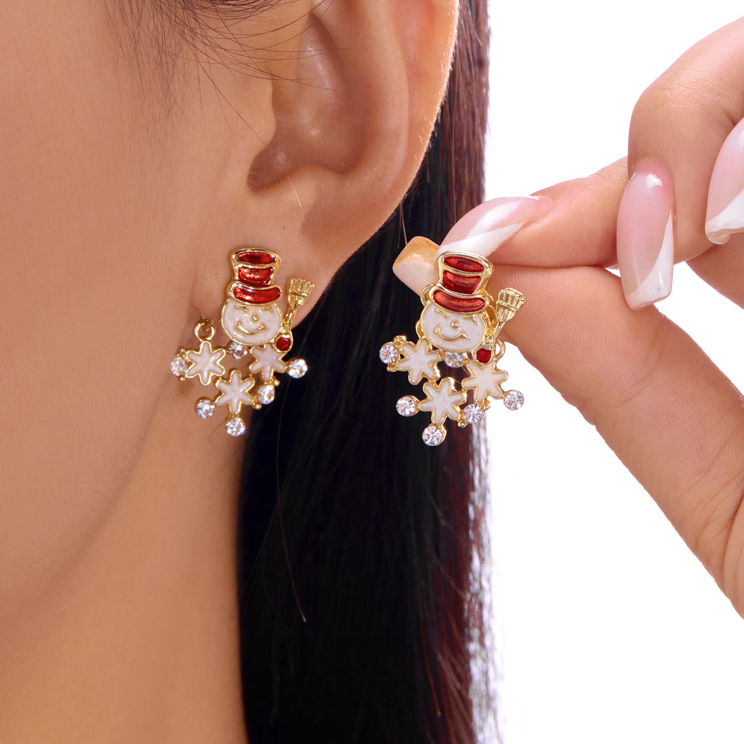 Exquisite Rhinestone Snowman Earrings for Women Minimalist Christmas Tree Bell Bow Earrings New Year Friendship Jewelry Gifts