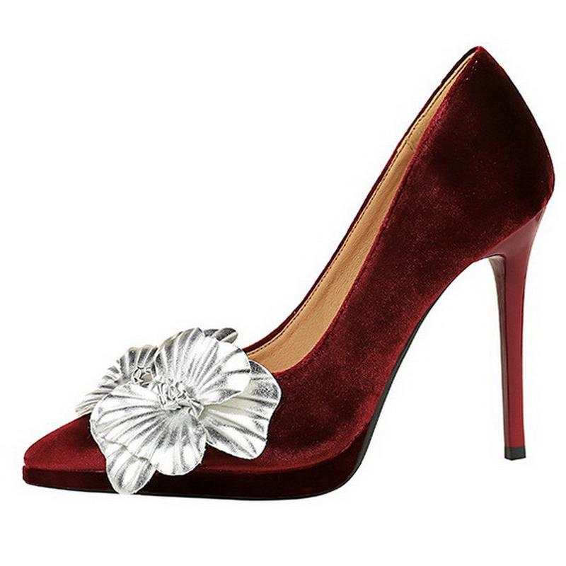 

11 см Женские Туфли-лодочки Цветочная Платформа Высокий Тонкий Каблук Остроносые Мелкий Вырез Однотонные Туфли для Ночного Клуба Вечеринки Свадебного Банкета 35 бордовый