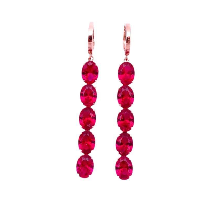 Purple Gold Fringed Red Stone Egg Surface Rose Gold Plated Earrings Fashionable And Exquisite Temperament Earrings
