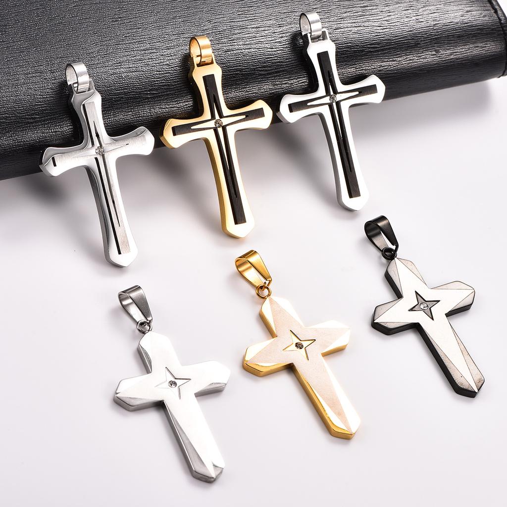 Stylish Stainless Steel Double Cross Pendant Necklace for Women Men Religious Faith Prayer Charms Chain Metal Jewelry Accessory