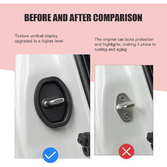 Car Door Strike Protector, Silicone Shock Absorber Pads, Car Door Lock Cover, Universal for Most Cars (Black)