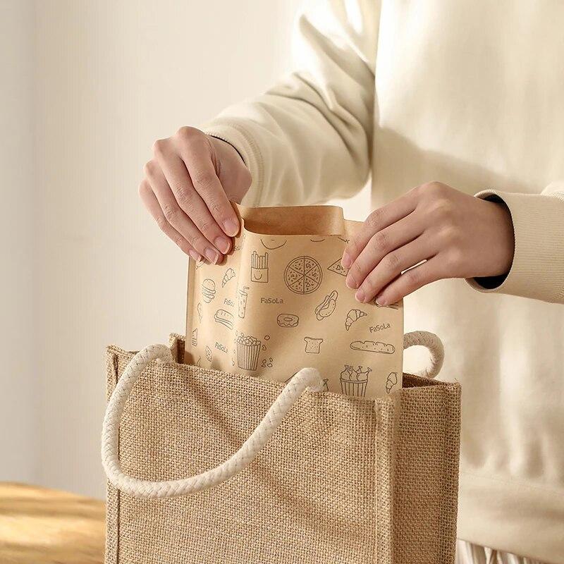 50Pcs Greaseproof Paper Bag, Kraft Paper Bag Food Wrapping Bag Disposable Packaging Baking Paper Plate Mat Kitchen Accessories