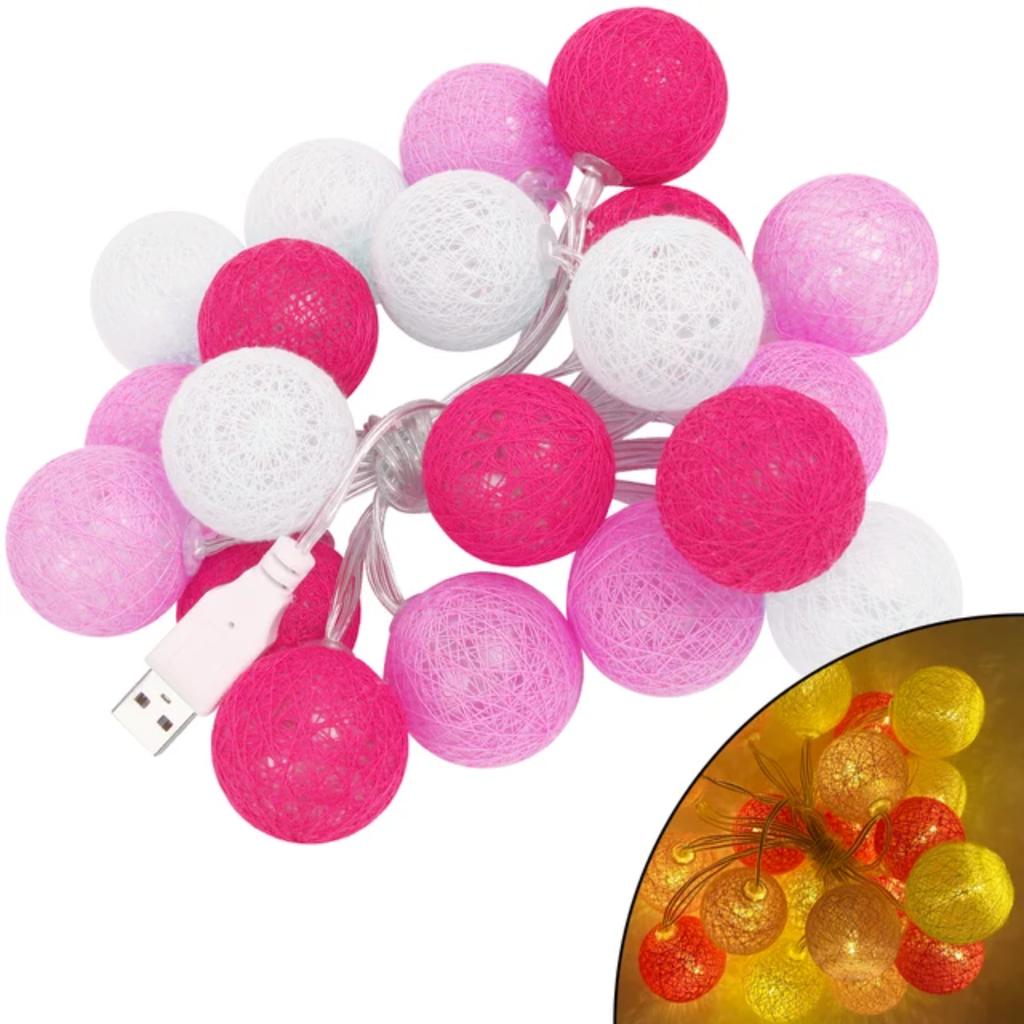 New 20 LEDs USB Powered Cotton Ball Fairy String Lights Holiday Wedding Party Patio Bedroom Christmas Decorations Lighting Navid