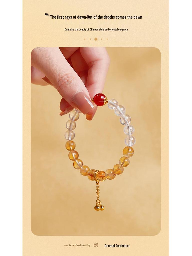 S925 Sterling Silver White Crystal, Red Agate & Yellow Phantom Quartz Women's Bracelet - Attract Love & Elegance