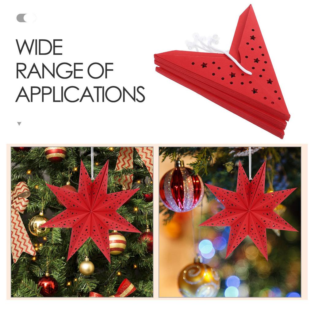 4Pcs Christmas Paper Star Lanterns Nine Pointed Hanging Paper Lamp Shade Foldable 13.76x5.11 Inch Holiday Party Wedding Decor