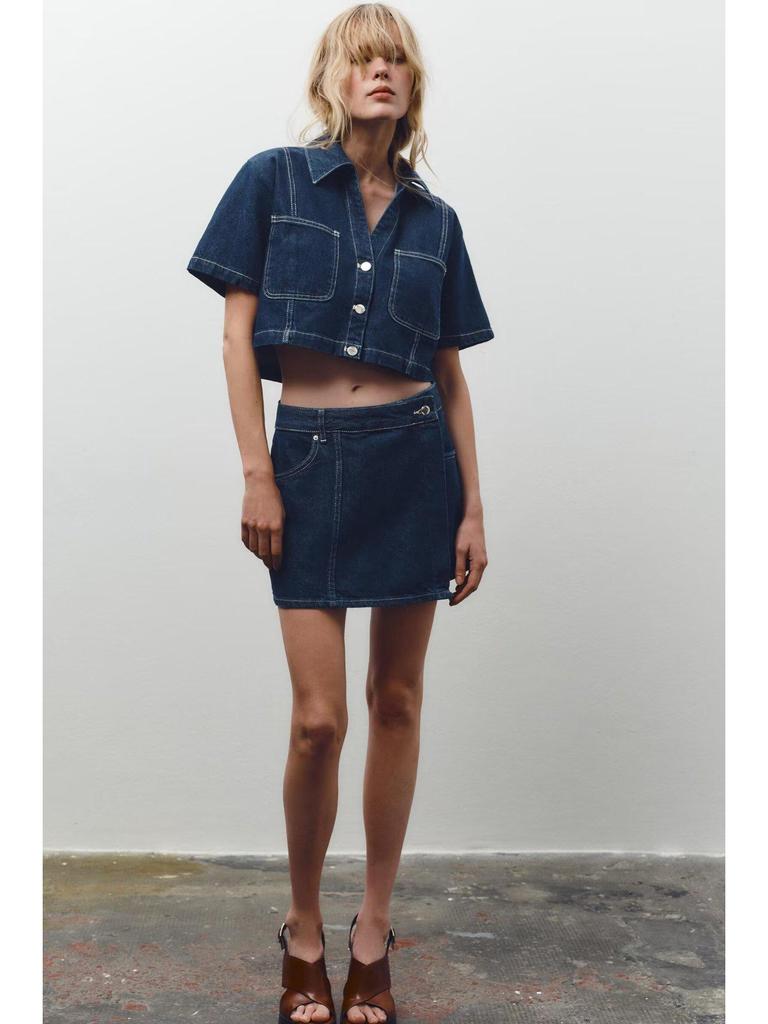 Spring 2025 Women's High-Waist Slim Denim Set with Pocket Embellished Shirt