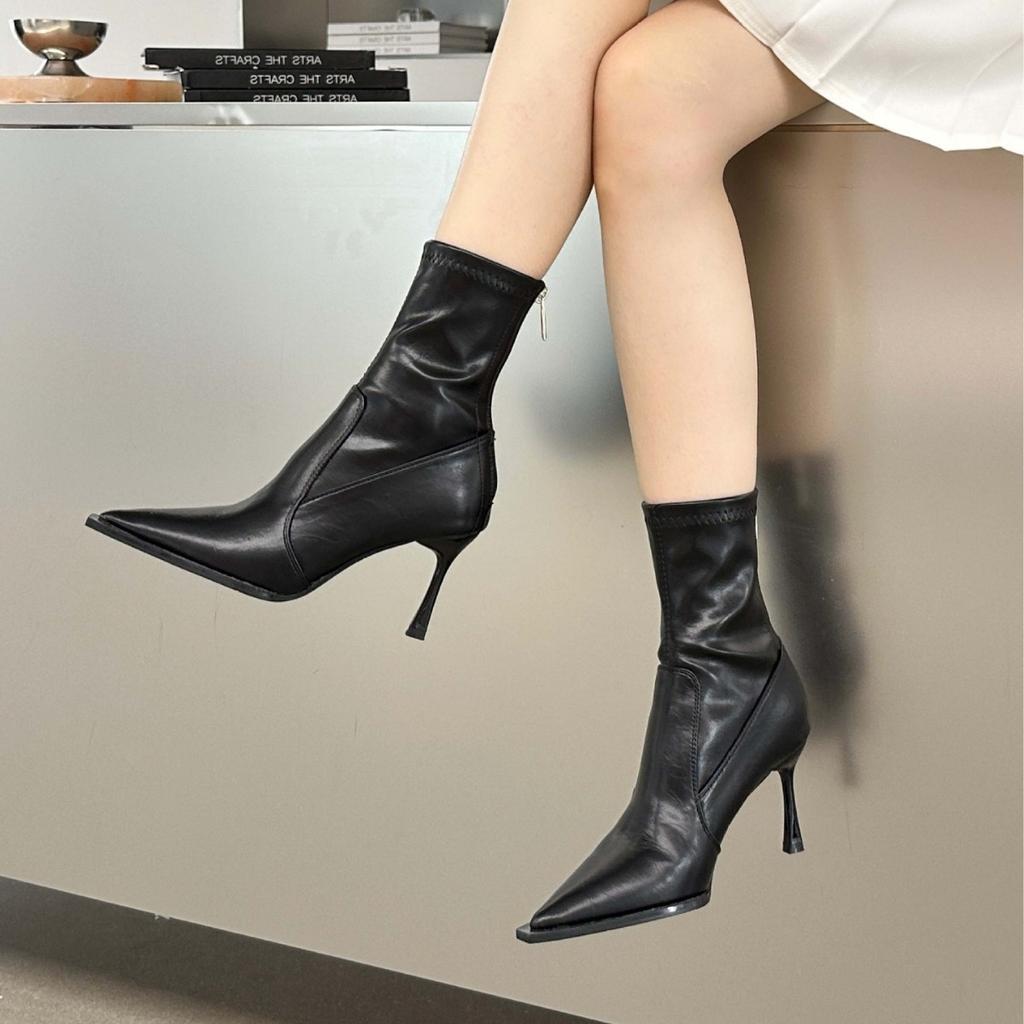 Fashion High-heeled Short Boots Women's Autumn and Winter New Models Show High Temperament Thin-heeled Pointed Short Boots Thin Boots European and Ame
