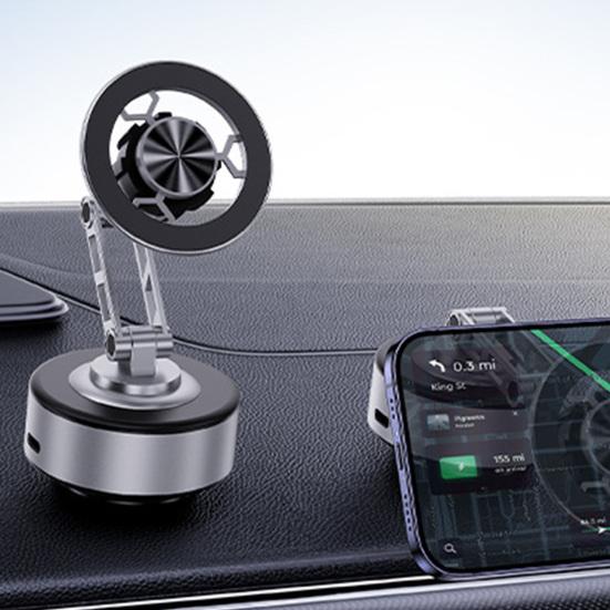 Foldable Magnetic Car Phone Holder 360 Degrees Rotatable Vacuum Suction Phone Mount for Dashboard Windshield Hands-Free Navigation Phone Stand