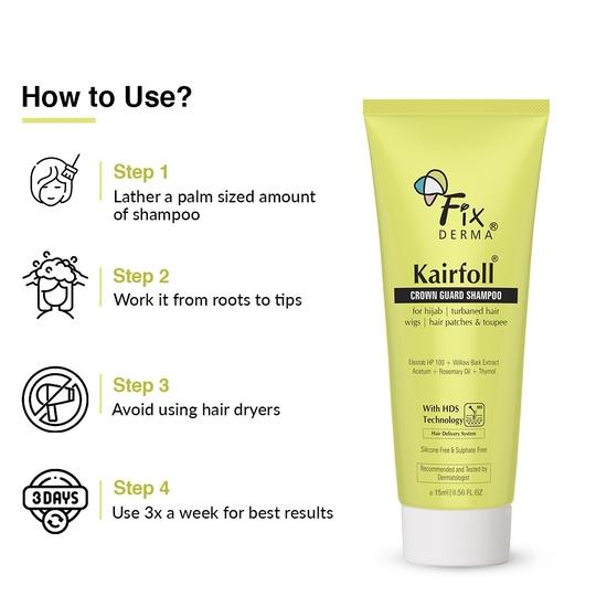 FIXDERMA Kairfoll Rosemary Oil Shampoo For Hair Growth|Hair Patches&Toupee|Shampoo For Women&Men|Sulphate And Paraben Free Shampoo - 15 Ml