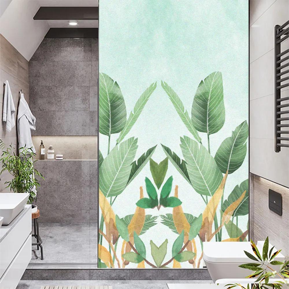 Statisch Haftende Fensterfolie Sichtschutz Grüne Pflanzen Frosted Glass Aufkleber Hitzeregulierung Fensterabdeckungen Fensterfolie für Heimdeko
