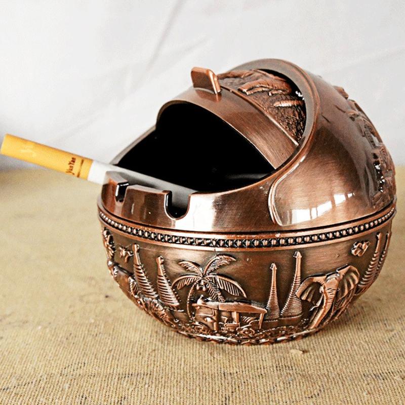 Creative Windproof Metal Ashtray With Lid For Cigar And Cigarettes 1Pc Durable Ash Tray
