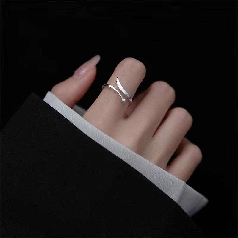 

S925 Sterling Silver Adjustable Angel Wing Ring with Feather Design - Women s Jewelry Open Adjustable