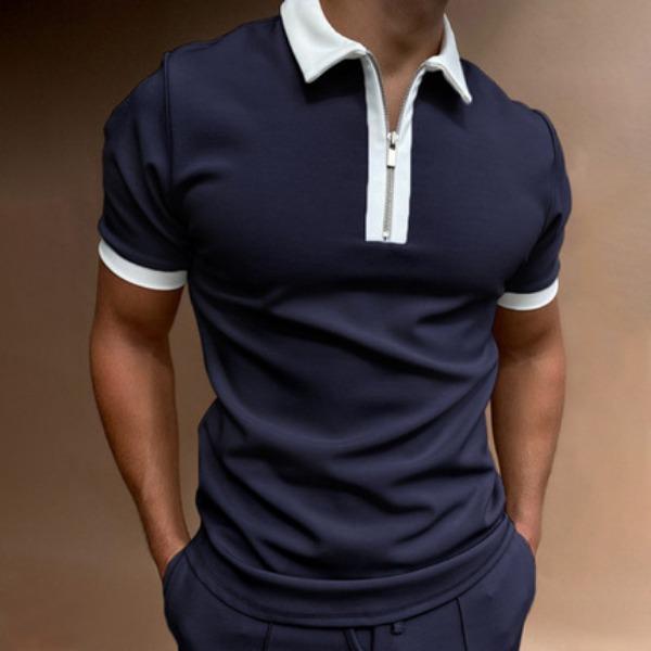 Men'S Hot Sale Men'S 3D Printed Zipper Short Sleeve Solid Color Polo Top T-Shirt