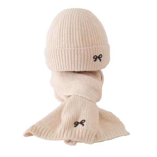 2Pcs/Set Children Hat Scarf Set Bow Knitted Hood Windproof Neck Scarf Set Thickened Soft Warm Cozy Autumn Winter Wear