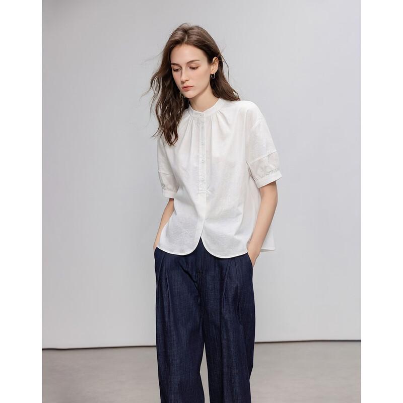 Demana French Retro Solid Round Neck Puff Sleeve Shirt
