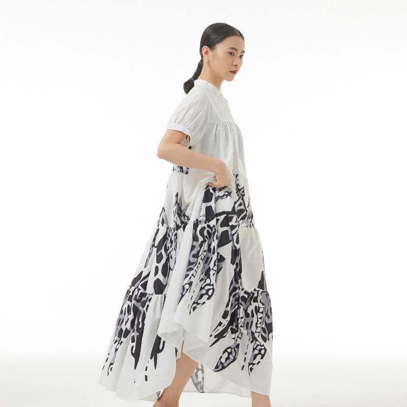 Summer Literary Retro Printing Dress Loose Plus Size Dress for Women