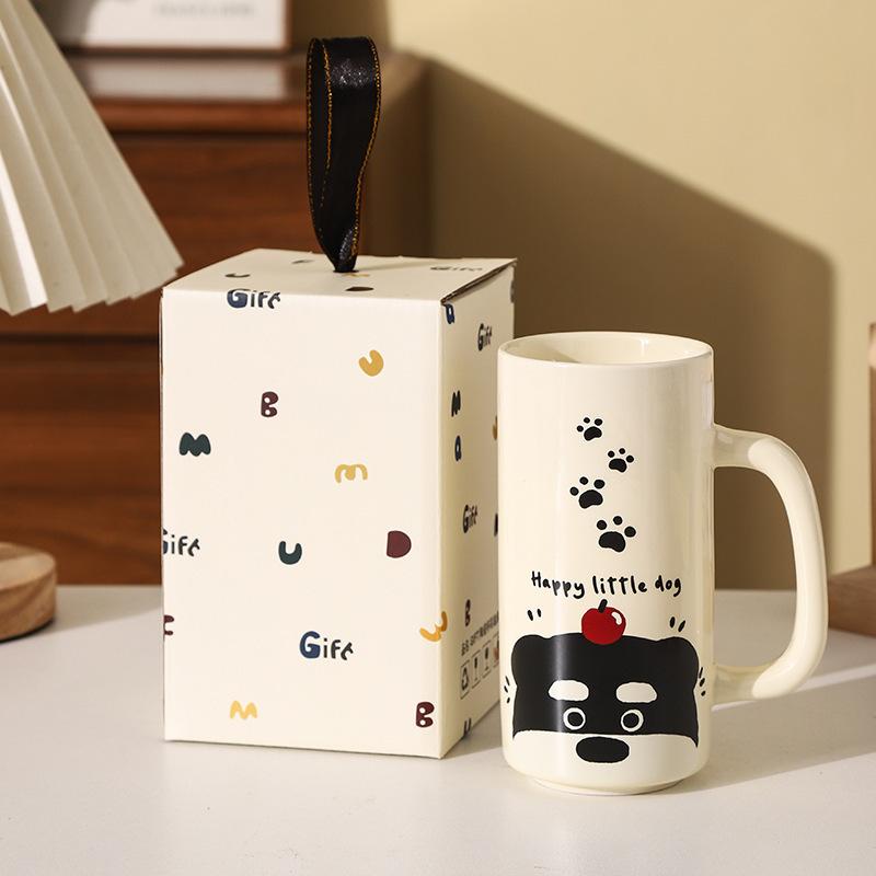 Schnauzer Vysoce hodnotný keramický hrnek na vodu Dárek ke Dni dětí Kreslený hrnek Velký objem Rovný hrnek Suvenýr