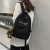 White Black Student Backpack With Frog Pendant Backpack Travel Storage Bag