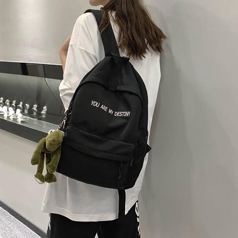 White Black Student Backpack With Frog Pendant Backpack Travel Storage Bag
