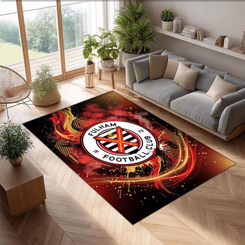 Fulham Football Print Crystal Velvet Rug, Comfortable Water Absorbent Non Slip Indoor Floor Carpet