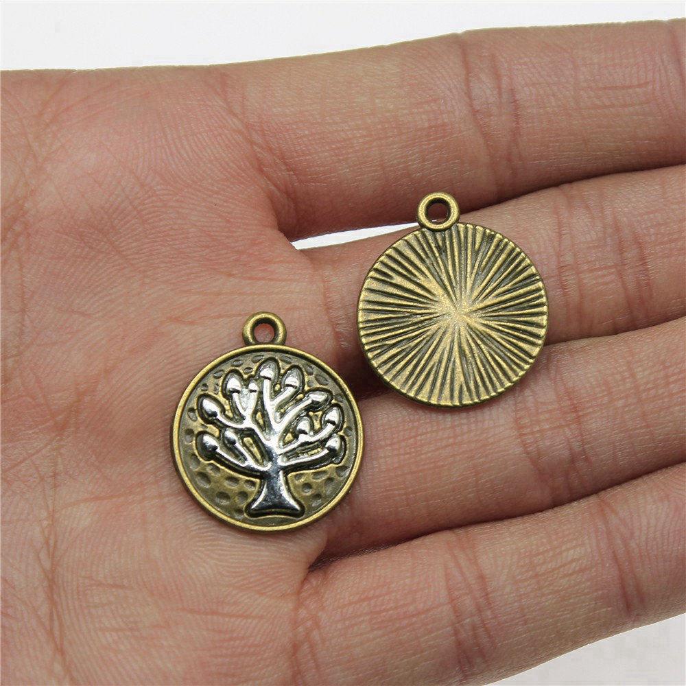 Charms Round Tree Of Life Pendants Vintage Jewelry Supplies QC109