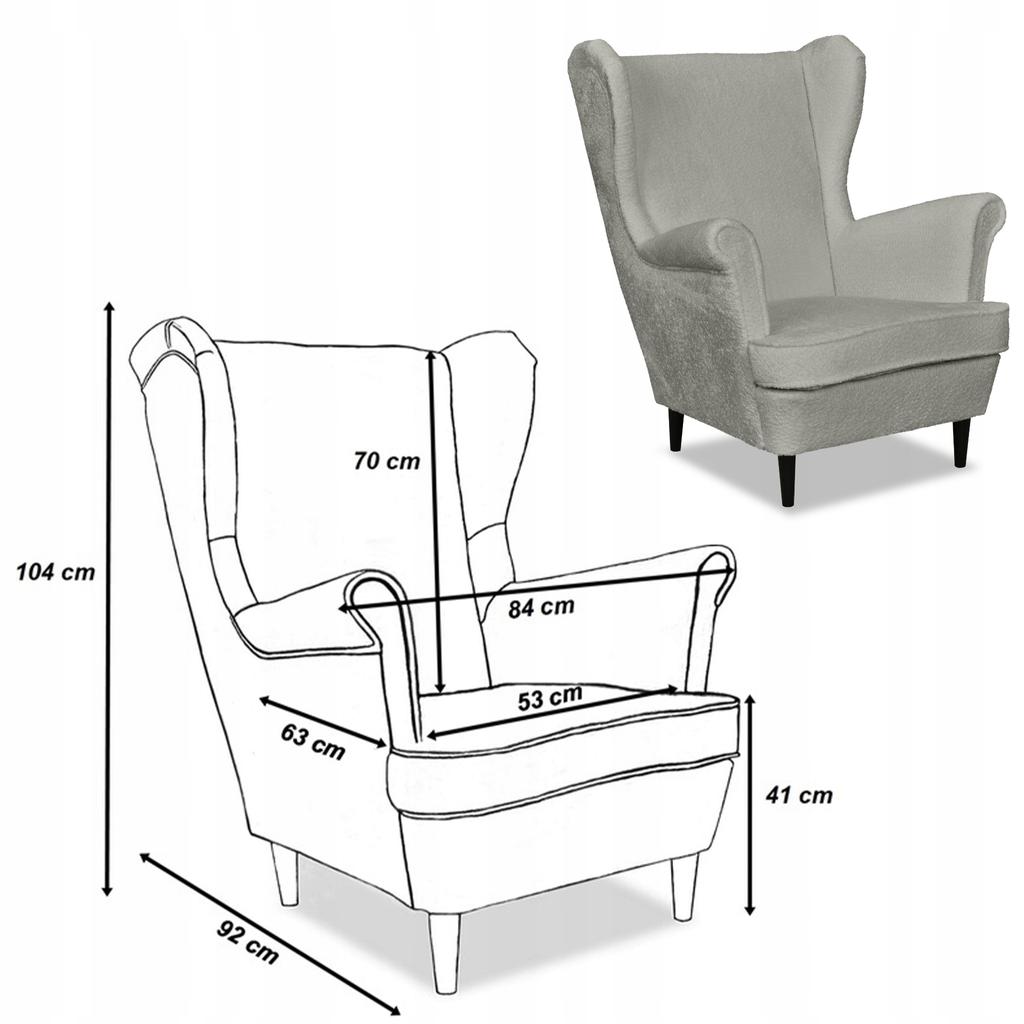 Bella Wing Chair with Footrest Scandinavian Family Meble Light Gray Plush