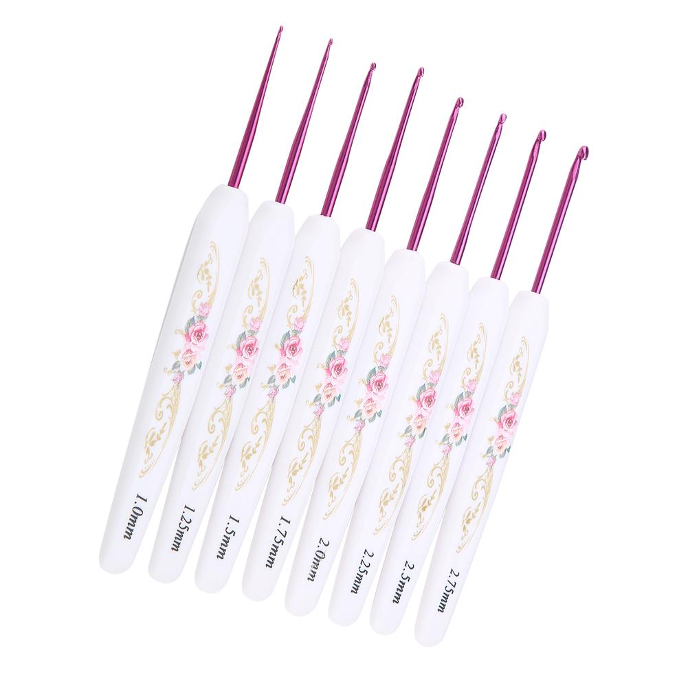 8PCS Aluminum Crochet Hook Set Knitting Needles With Soft Floral Print Plastic Handle (Large)