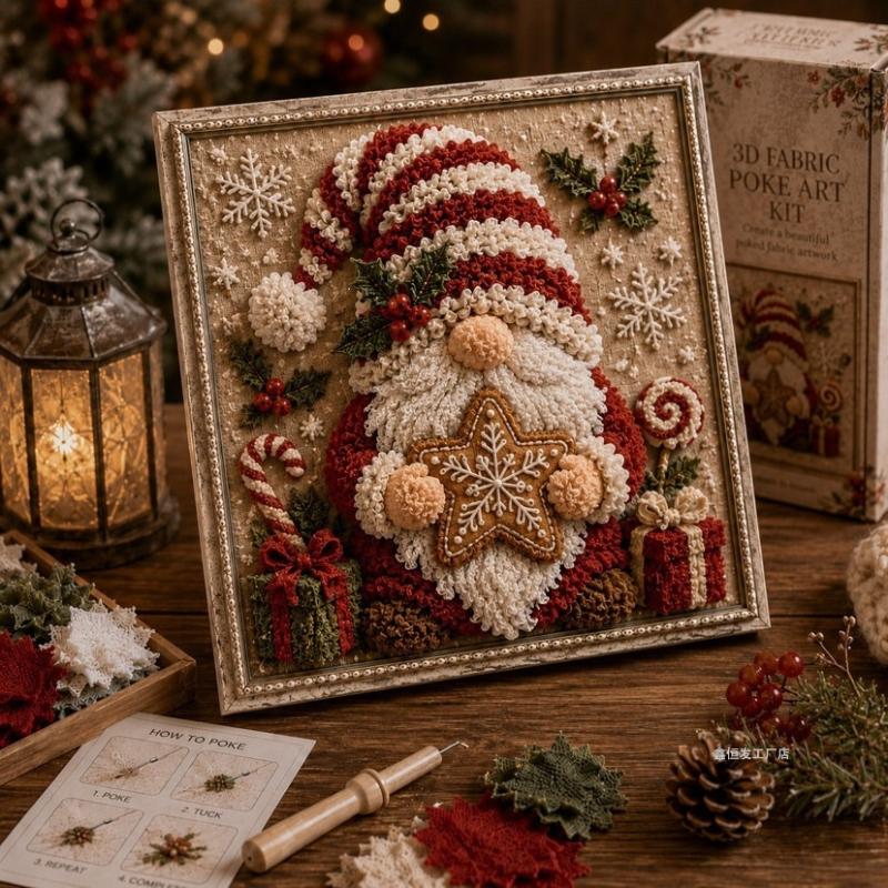 Kit di Poke Art 3D in Tessuto di Natale Vintage con Cornice Estetica Retrò Facile Tutorial per Amanti del Fai da Te Decorazione Natalizia per la Casa