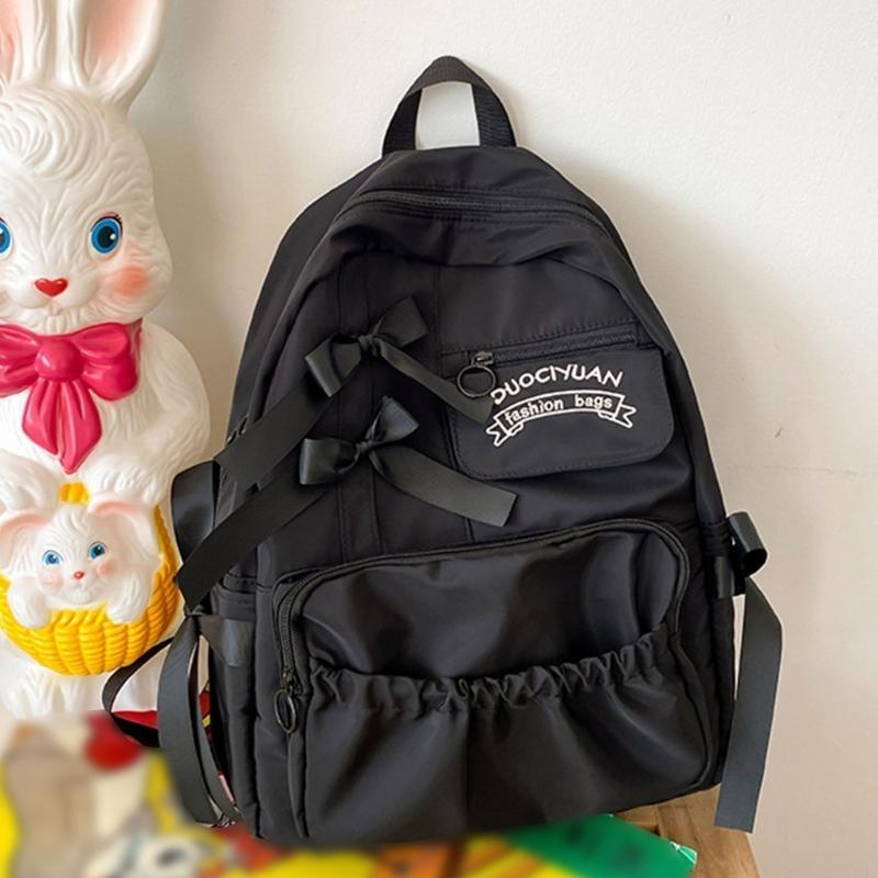 4XFF Japanese Anime Nylon School Bag for Teen Girls with Bows Preppy Large Backpack